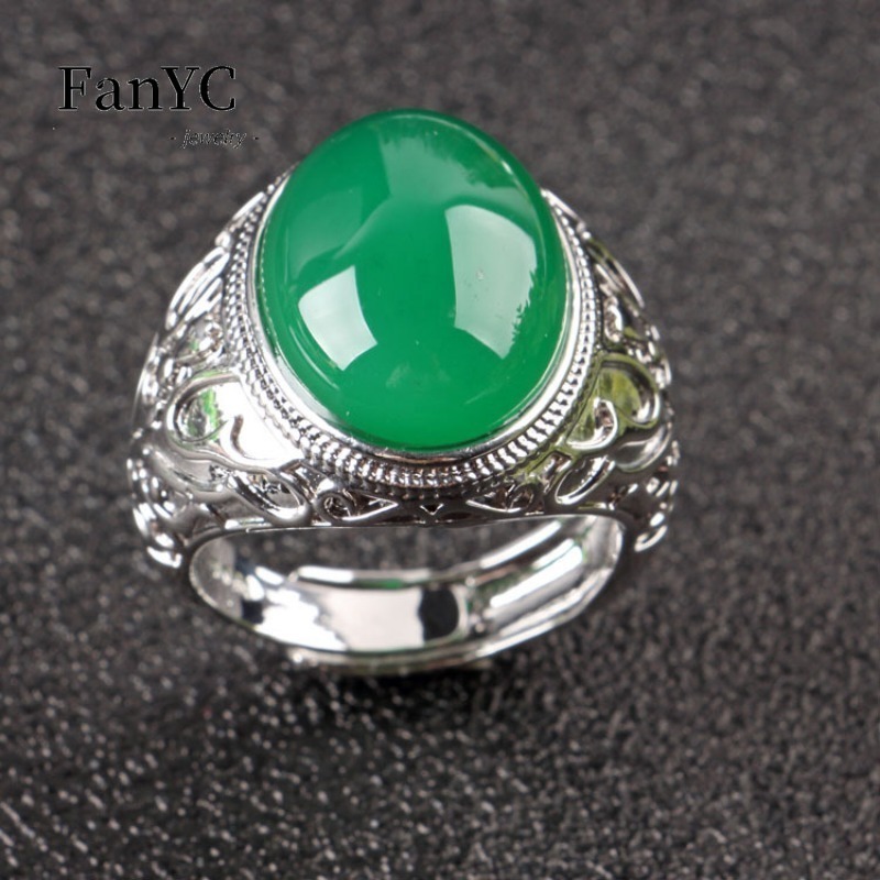 Natural 925 Silver Inlaid Gree - Sterling Silver Ring review and price