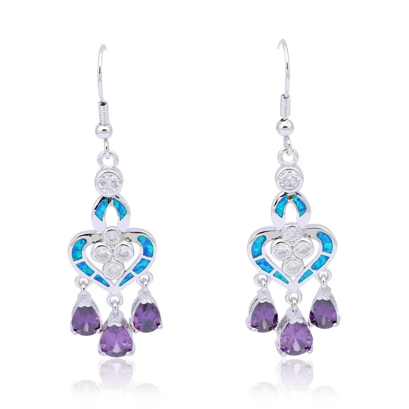 Heart Shape Earrings with Blue - Opal Earrings Dangle review and price